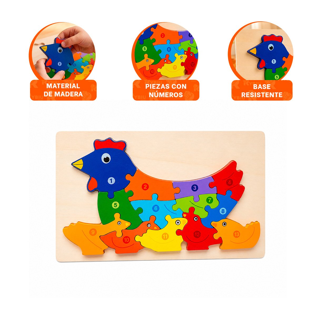 PACK6 ROMPECABEZAS ANIMAL GALLINA PARA APRENDIZAJE INFANTIL MULTICOLOR 18X30CM YREGALO STICKER - 4