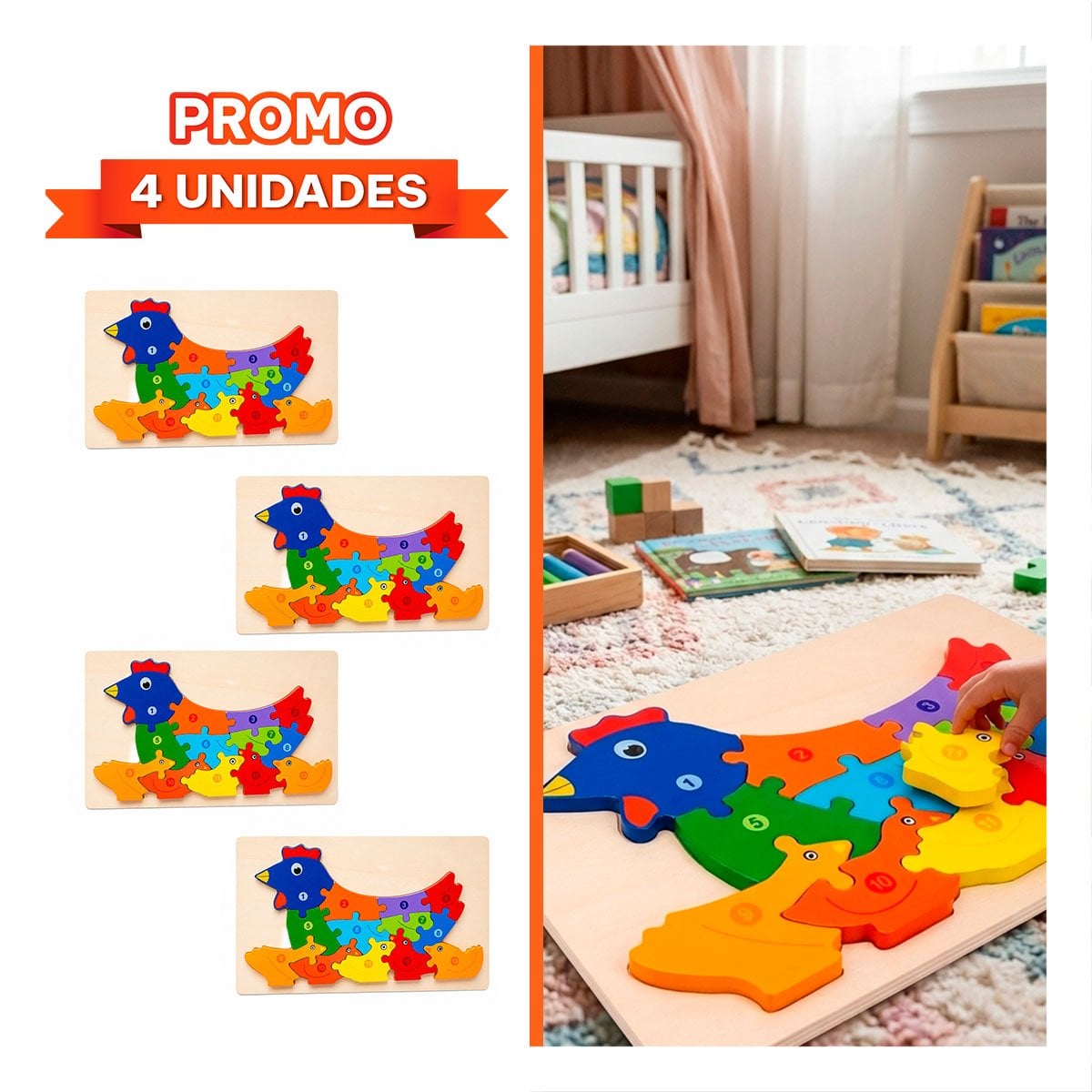 PACK4 ROMPECABEZAS DE HABILIDAD INFANTIL CON PIEZAS NUMERICAS 18X30CM YREGALO STICKER - 1