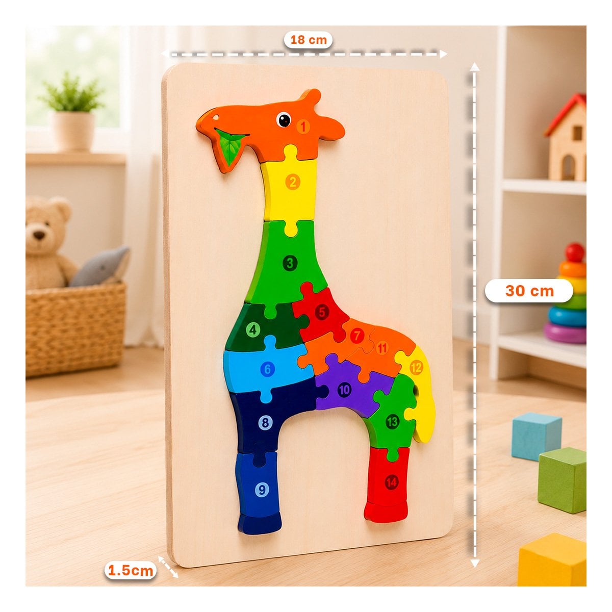 PACK12 JUEGO DE ENCAJE JIRAFA NUMEROS MULTICOLOR INFANTIL 18X30CM YPAPEL REGALO - 4