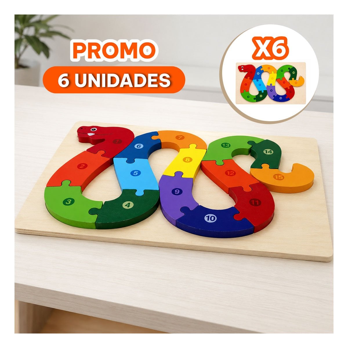 PACK6 ROMPECABEZAS ANIMAL CULEBRA PARA APRENDIZAJE INFANTIL MULTICOLOR 18X30CM YREGALO STICKER - 1