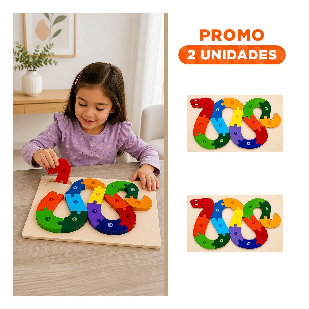 PACK2 ROMPECABEZAS INFANTIL DE APRENDIZAJE CON CULEBRA MULTICOLOR 18X30CM YREGALO STICKER - 1