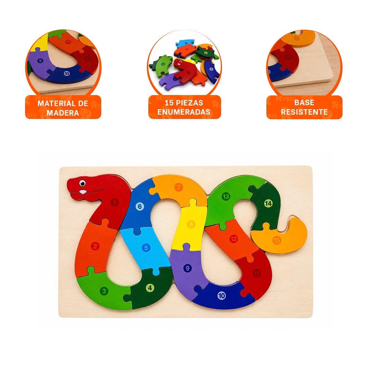 PACK2 ROMPECABEZAS INFANTIL DE APRENDIZAJE CON CULEBRA MULTICOLOR 18X30CM YREGALO STICKER - 4