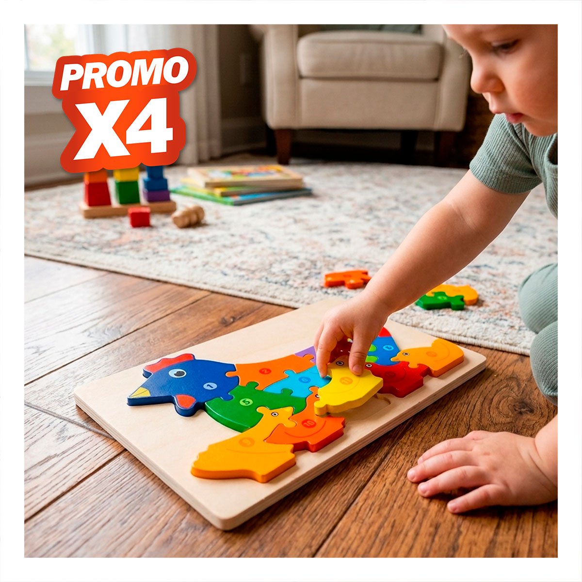 PACK4 JUEGO DIDACTICO INFANTIL CON FIGURA DE GALLINA NUMERICA 18X30CM YPAPEL REGALO - 1
