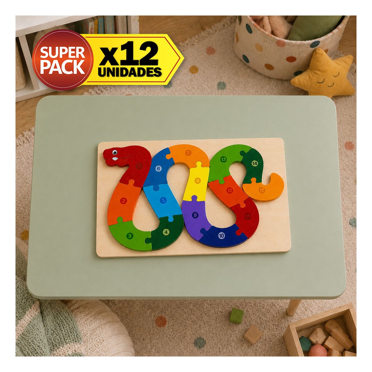 PACK12 JUEGO DE ENCAJE CULEBRA NUMEROS MULTICOLOR INFANTIL 18X30CM YPAPEL REGALO - 1