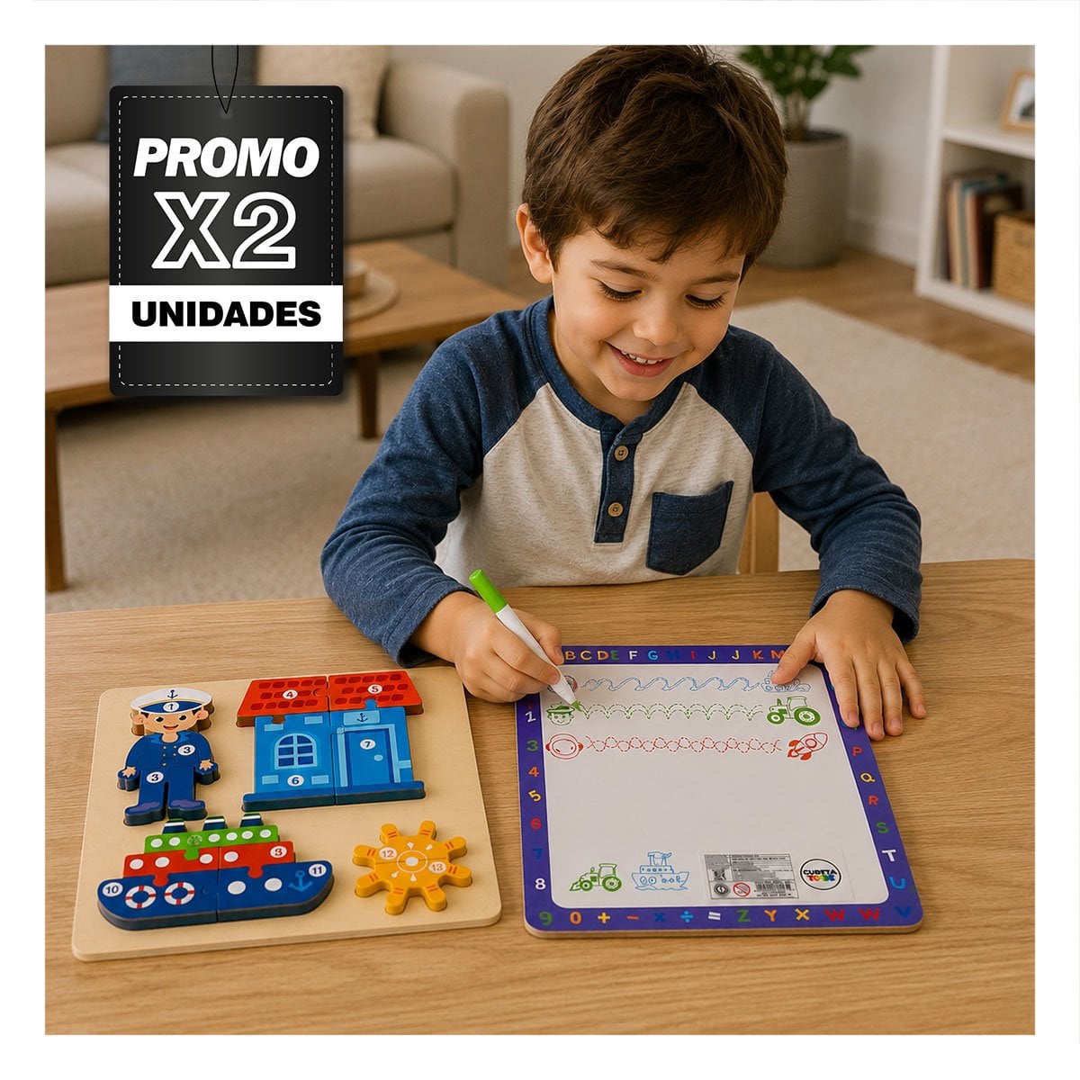 PACK2 PUZZLE DE NUMEROS CON FIGURA DE MARINERO Y ELEMENTOS INFANTIL MULTICOLOR 22,5CM - 1