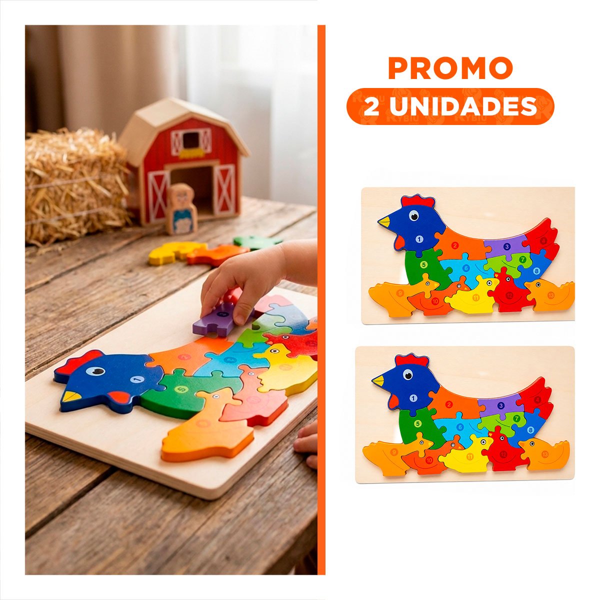 PACK2 ROMPECABEZAS INFANTIL DE APRENDIZAJE CON GALLINA MULTICOLOR 18X30CM YREGALO STICKER - 1