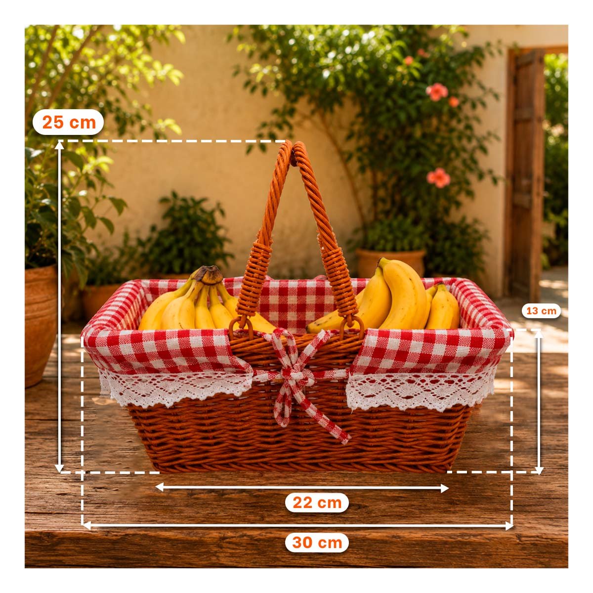 CANASTILLA 40X27X36CM RECTANGULAR CON 2 ASAS TEJIDAS Y REGALO STICKER - 2