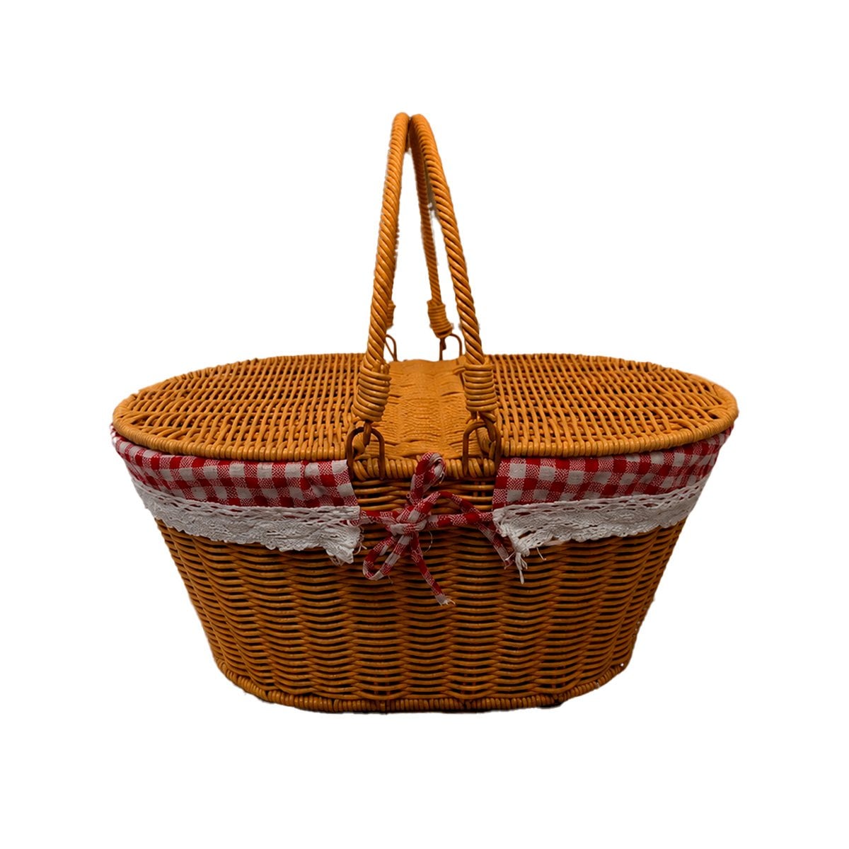 CANASTA CON 2 ASAS Y 2 TAPAS 40X27X36CM PARA PICNIC MOSTAZA Y ROJO Y LIGAS REGALO - 1