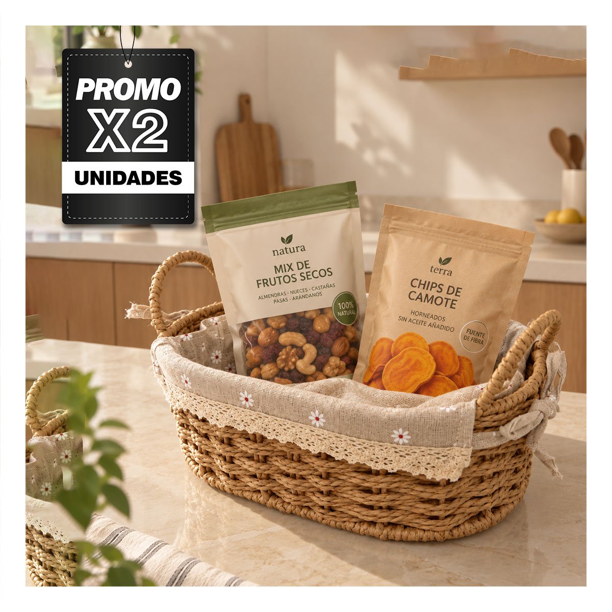 PACK2 CANASTILLA TEJIDA CON FORRO PICNIC BEIGE Y PLOMO 26X18X13CM Y 2 ASAS - 1