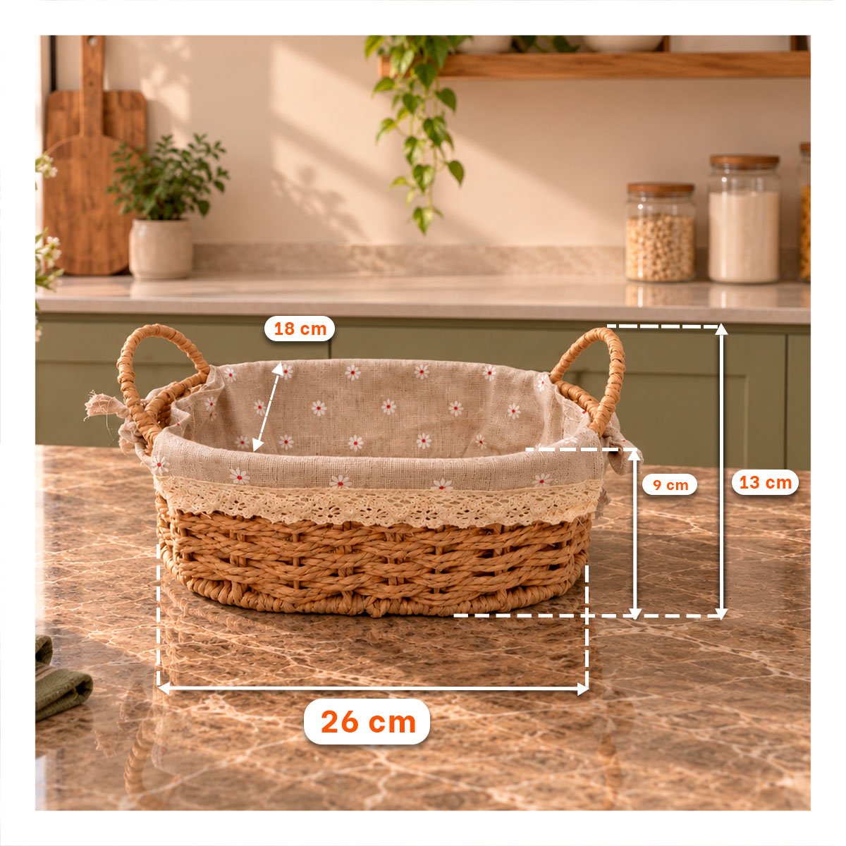PACK6 CANASTA TEJIDA PARA PICNIC 26X18X13CM CON FORRO Y BEIGE Y PLOMO - 2