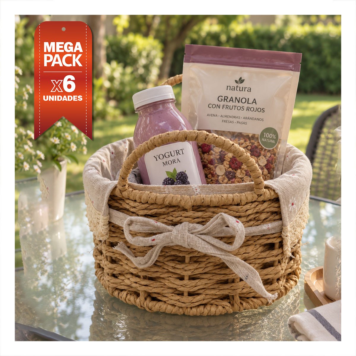 PACK6 CESTA OVALADA BEIGE Y PLOMO 30X21X14CM CON 2 ASAS PARA PASEOS YPAPEL REGALO - 1