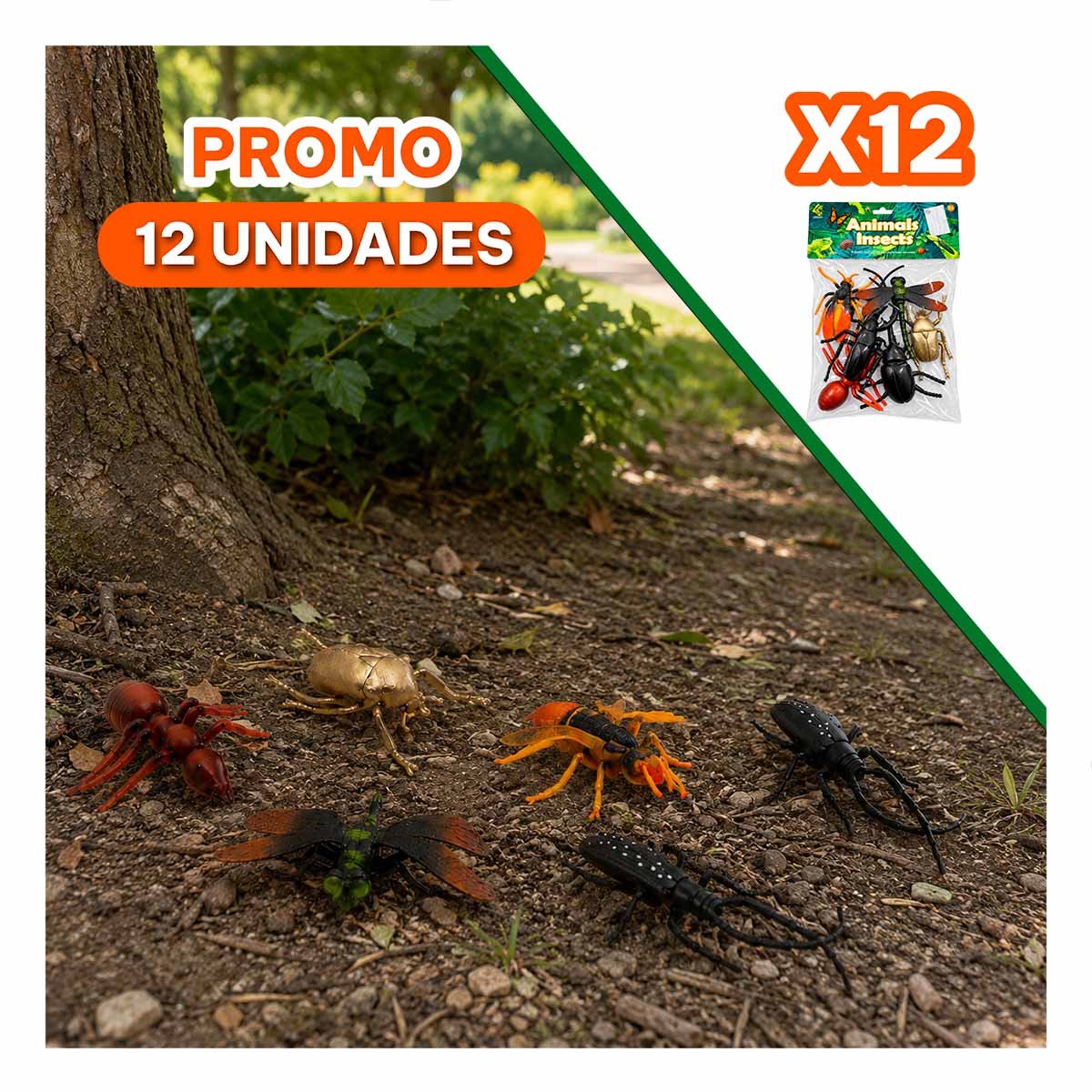 PACK12 SET CON ANIMALES INSECTOS 6 PZ MULTICOLOR PARA DIVERSION Y APRENDIZAJE YREGALO STICKER - 1
