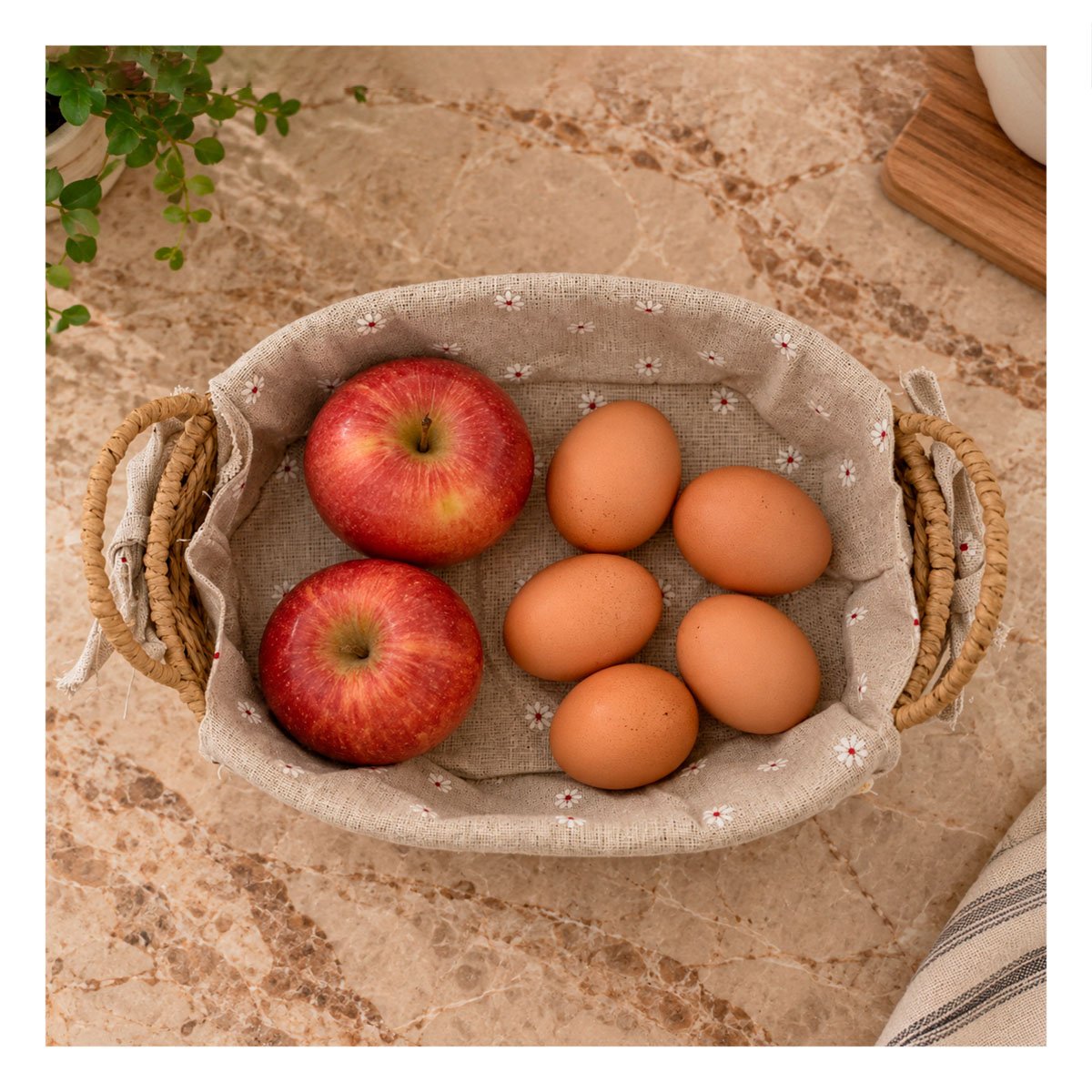 CANASTA TEJIDA BEIGE Y PLOMO 30X21X14CM CON FORRO PICNIC Y 2 ASAS - 1