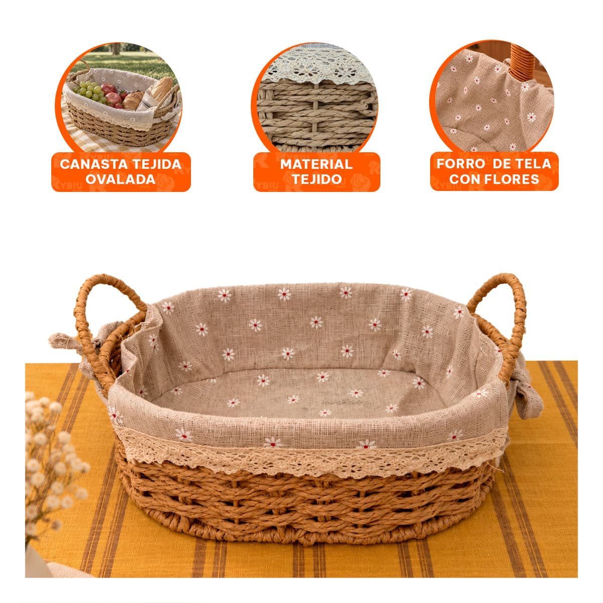 CESTA BEIGE Y PLOMO PARA PICNIC 26X18X13CM CON FORRO Y STICKY - 4
