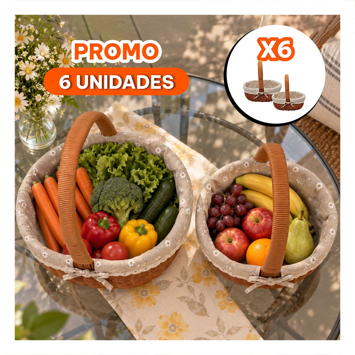 PACK6 KIT 2 CANASTILLA TEJIDA PARA PICNIC CON FORRO YREGALO STICKER - 1