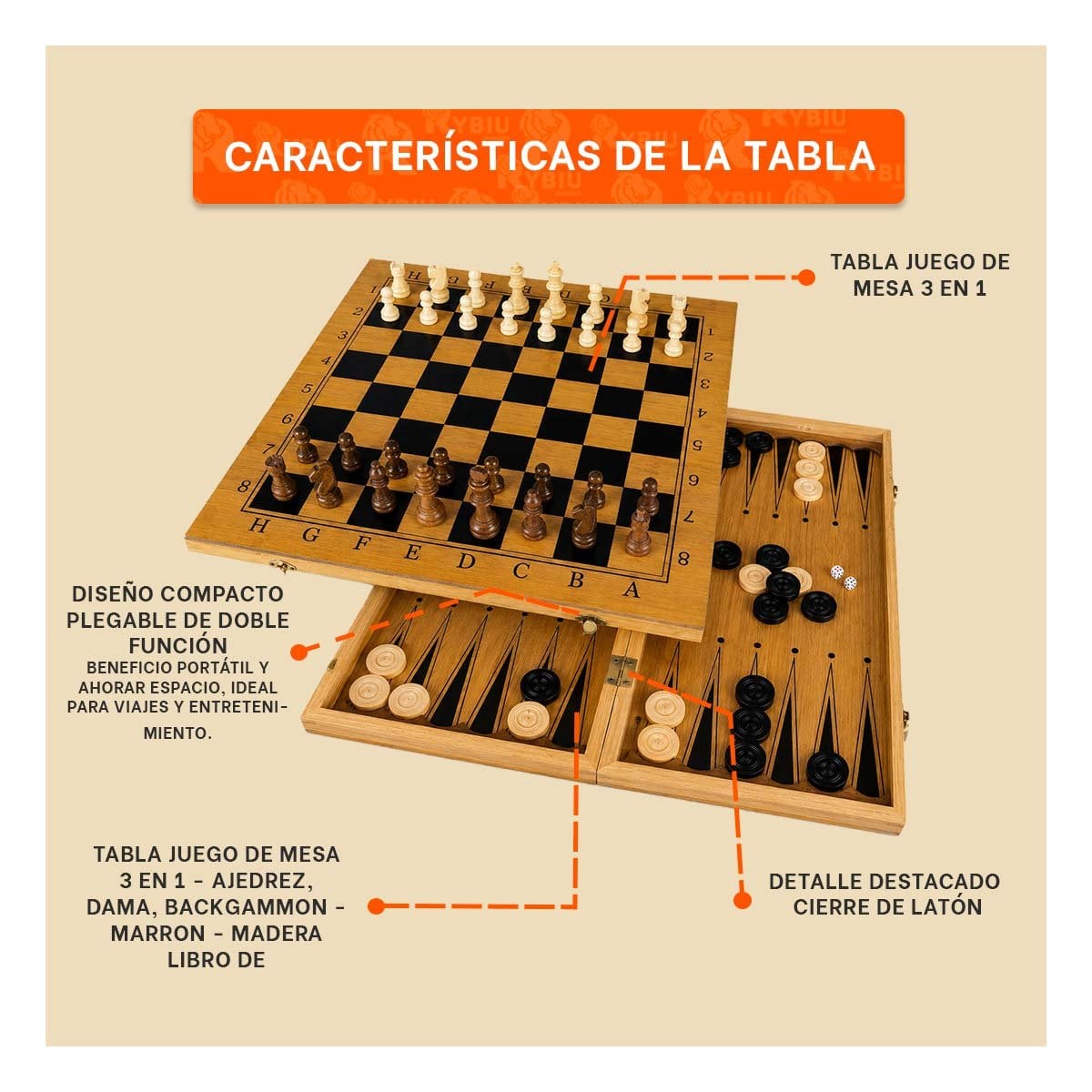 JUEGO CLASICO FAMILIAR CON TABLERO AJEDREZ BACKGAMMON Y DAMA Y STICKY - 4