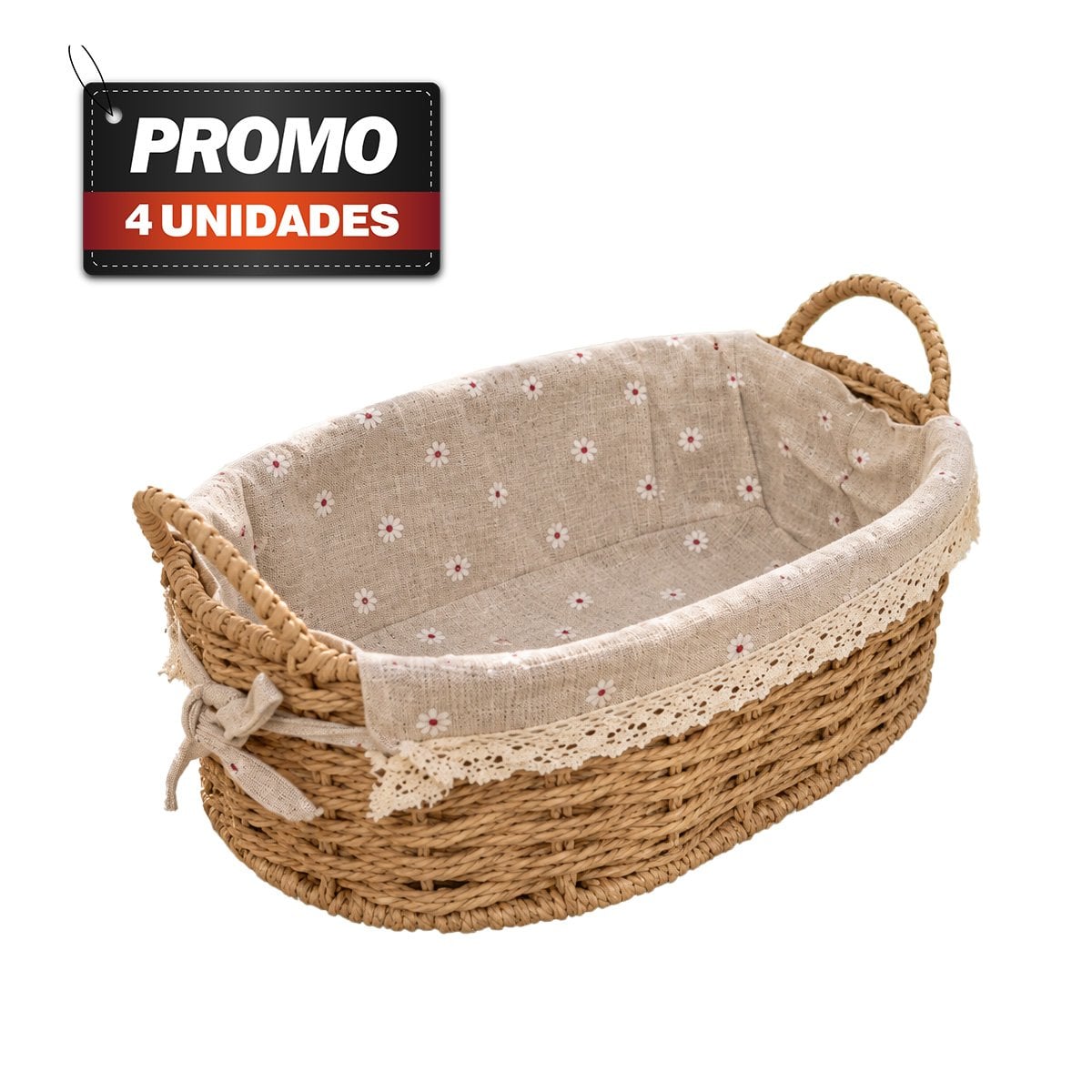 PACK4 CANASTILLA BEIGE Y PLOMO 30X21X14CM CON FORRO PICNIC - 1