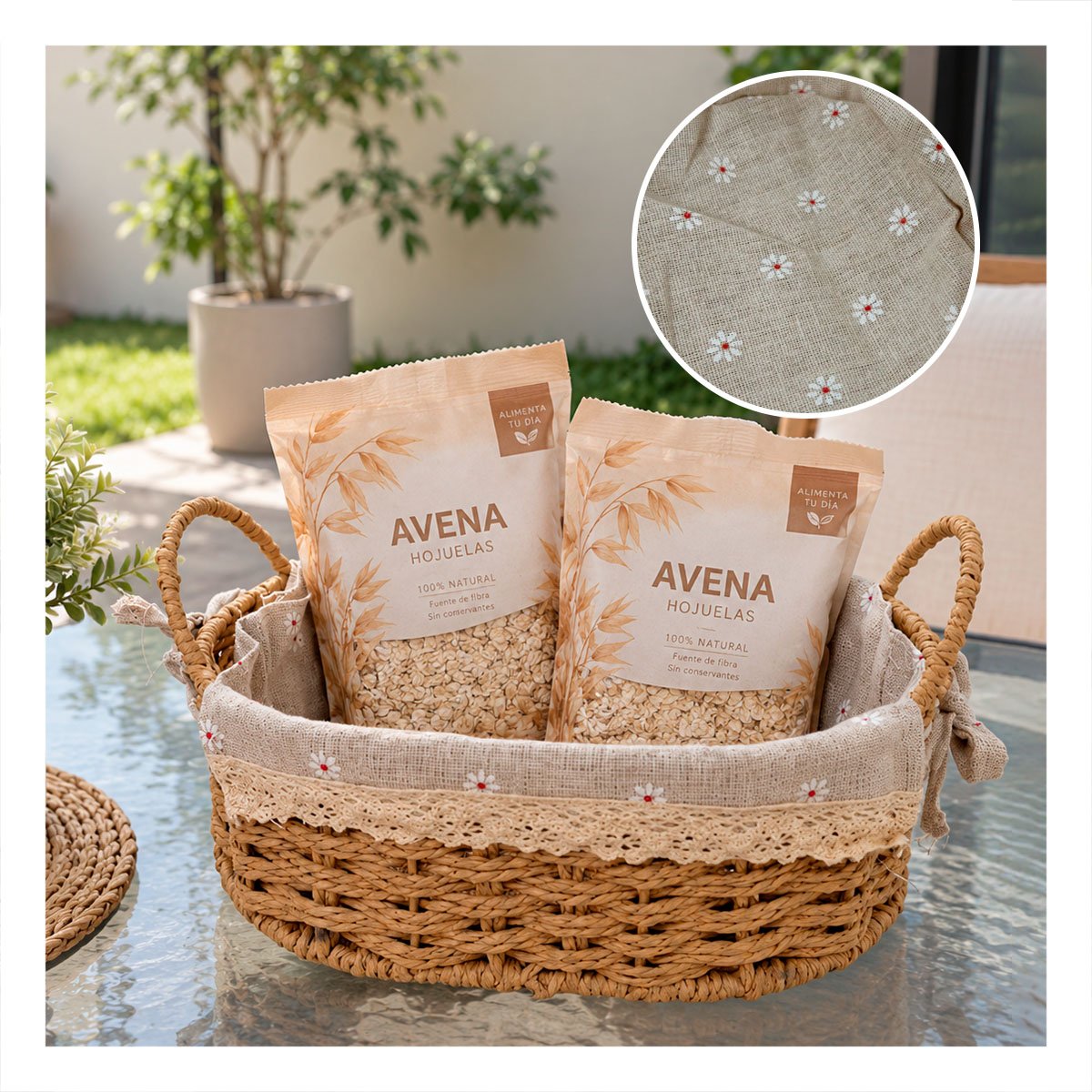 PACK2 CANASTA OVALADA 26X18X13CM BEIGE Y PLOMO TEJIDAS YPAPEL REGALO - 3