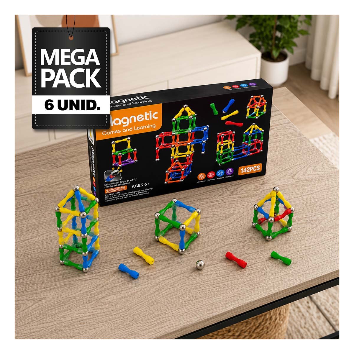 PACK6 JUEGO INFANTIL CON PIEZAS DE CONSTRUCCION MAGNETICA 142 PZ - 1