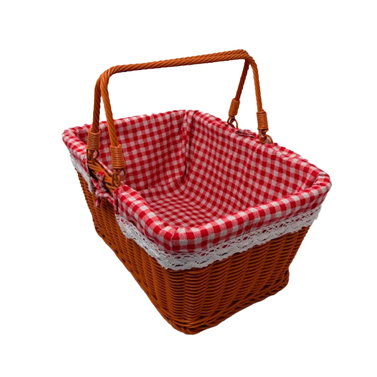 CANASTA CON 2 ASAS Y 24,5X35X30CM PARA PICNIC MOSTAZA Y ROJO Y LIGAS REGALO - 1