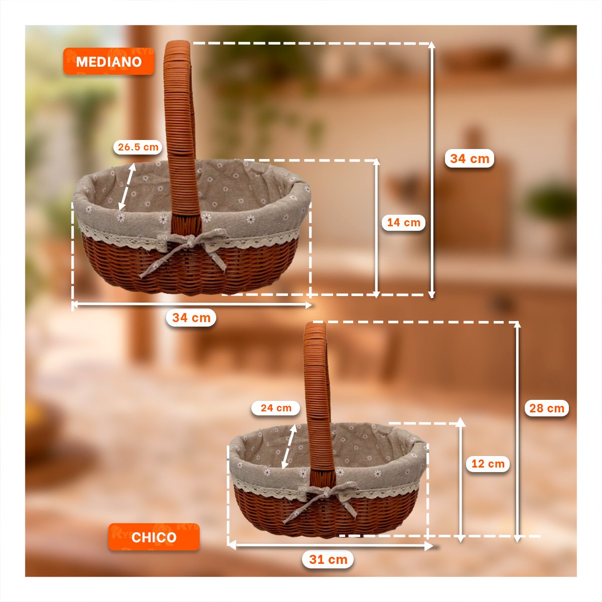PACK4 SET 2 CANASTILLA BEIGE Y PLOMO CON FORRO INTERIOR PICNIC - 2