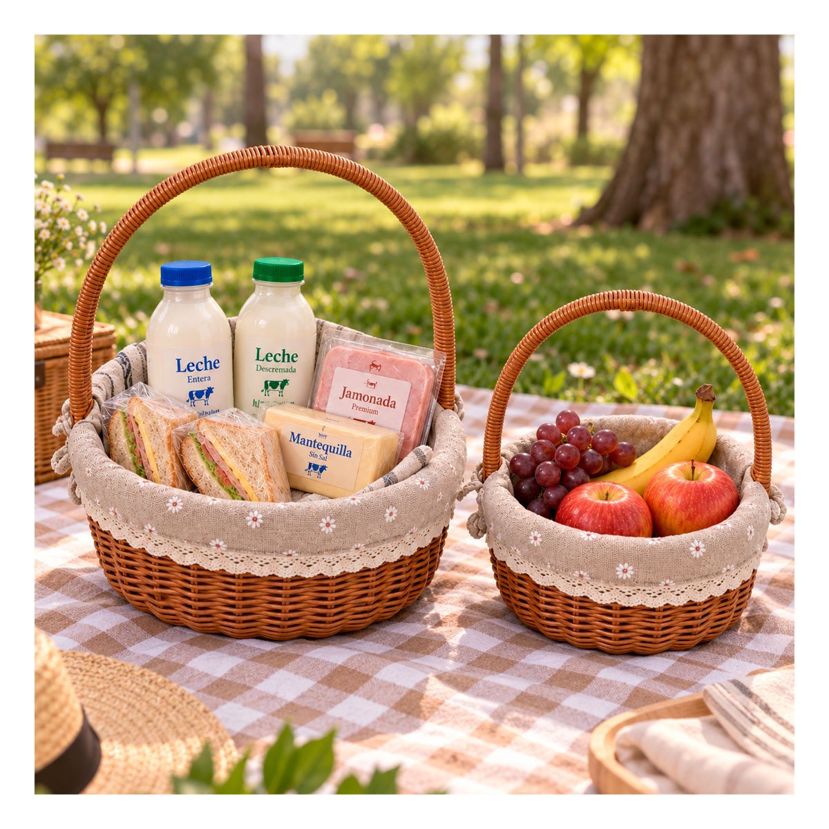 PACK4 SET 2 CANASTILLA BEIGE Y PLOMO CON FORRO INTERIOR PICNIC - 3