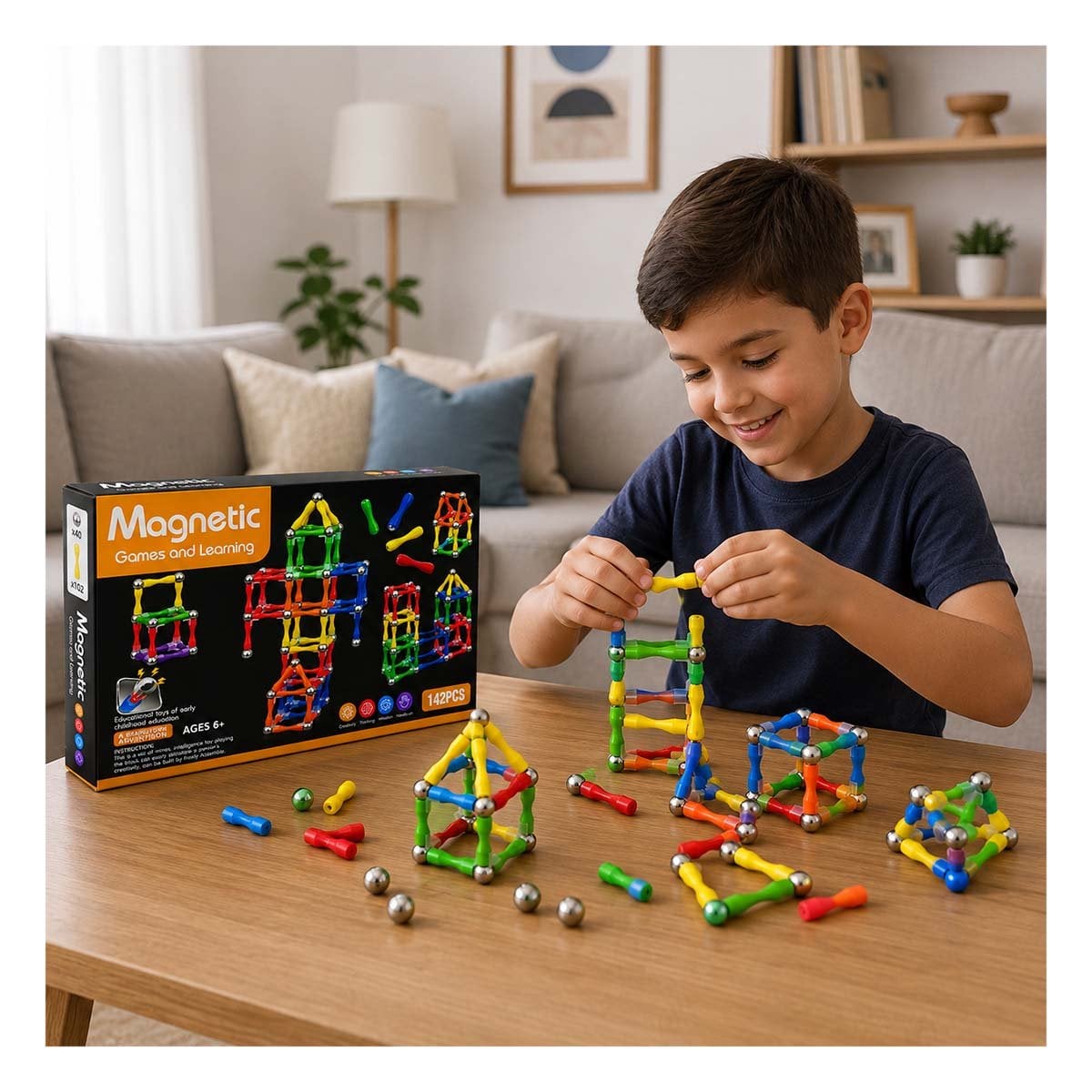JUEGO DIDACTICO CON PIEZAS MAGNETICAS MULTICOLOR 142 PZ PARA NIÑOS Y STICKY - 1