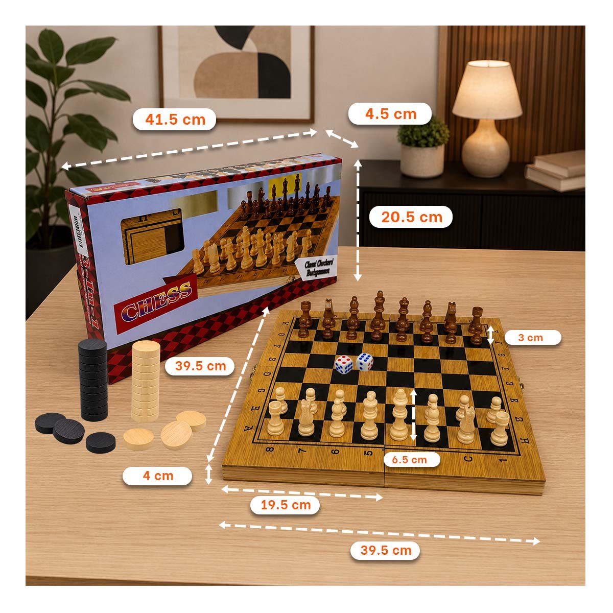 PACK4 JUEGO DIDACTICO DE MESA PARA FAMILIA CON AJEDREZ Y DAMA COLOR MARRON - 2