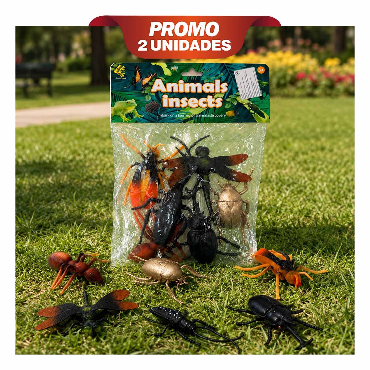 PACK2 ESTUCHE CON ANIMALES INSECTOS 6 PZ MULTICOLOR PARA APRENDIZAJE Y DIVERSION YPAPEL REGALO - 1
