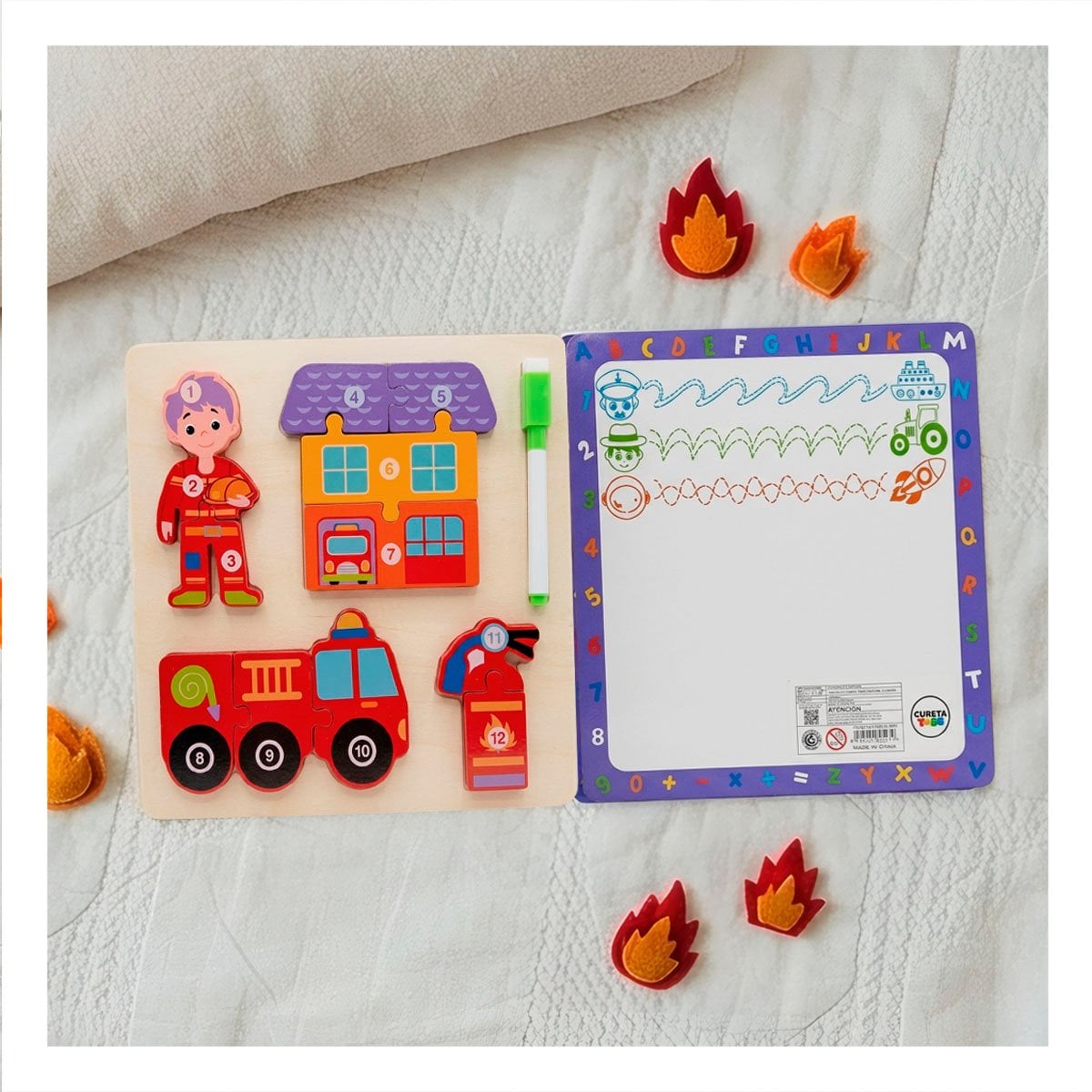 JUEGO EDUCATIVO CON BOMBERO Y ELEMENTOS Y NUMEROS MULTICOLOR PARA NIÑOS 22,5CM Y REGALO STICKER - 1