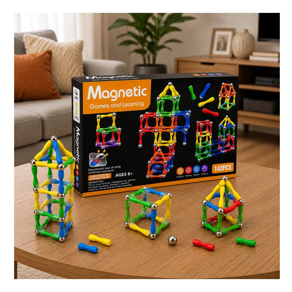 PACK2 KIT INFANTIL DE BLOQUES MAGNETICOS 142 PZ PARA JUEGOS EDUCATIVOS YREGALO STICKER - 3