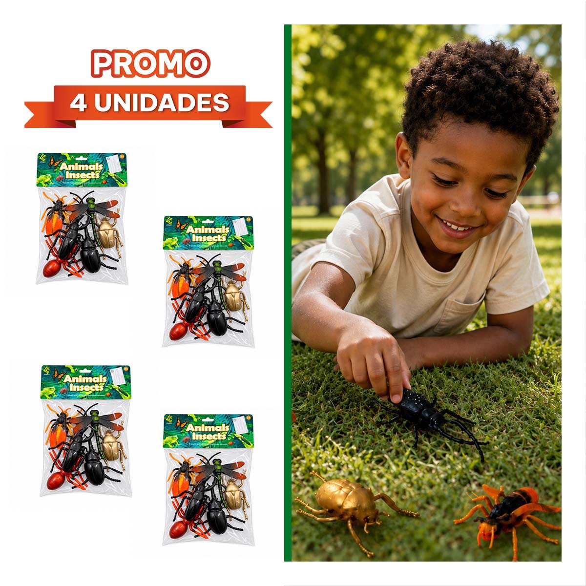 PACK4 ESTUCHE DE ANIMALES INSECTOS 6 PZ PARA JUEGO EDUCATIVO INFANTIL YREGALO STICKER - 1
