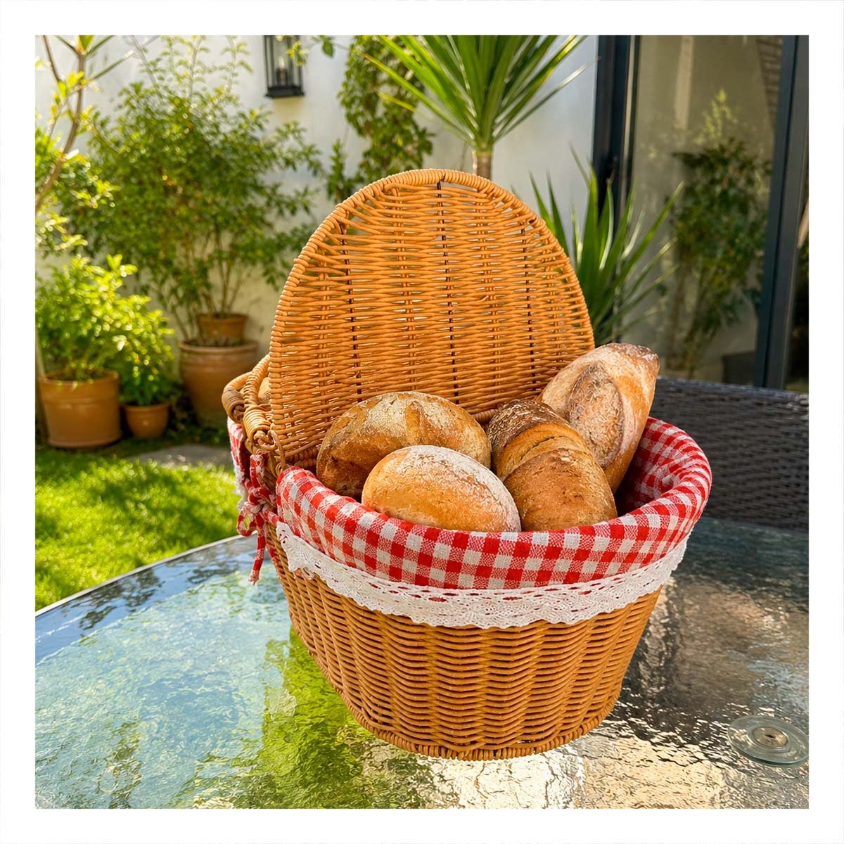CESTA MOSTAZA Y ROJO PARA PICNIC 40X27X36CM CON FORRO Y 2 TAPAS Y STICKY - 1