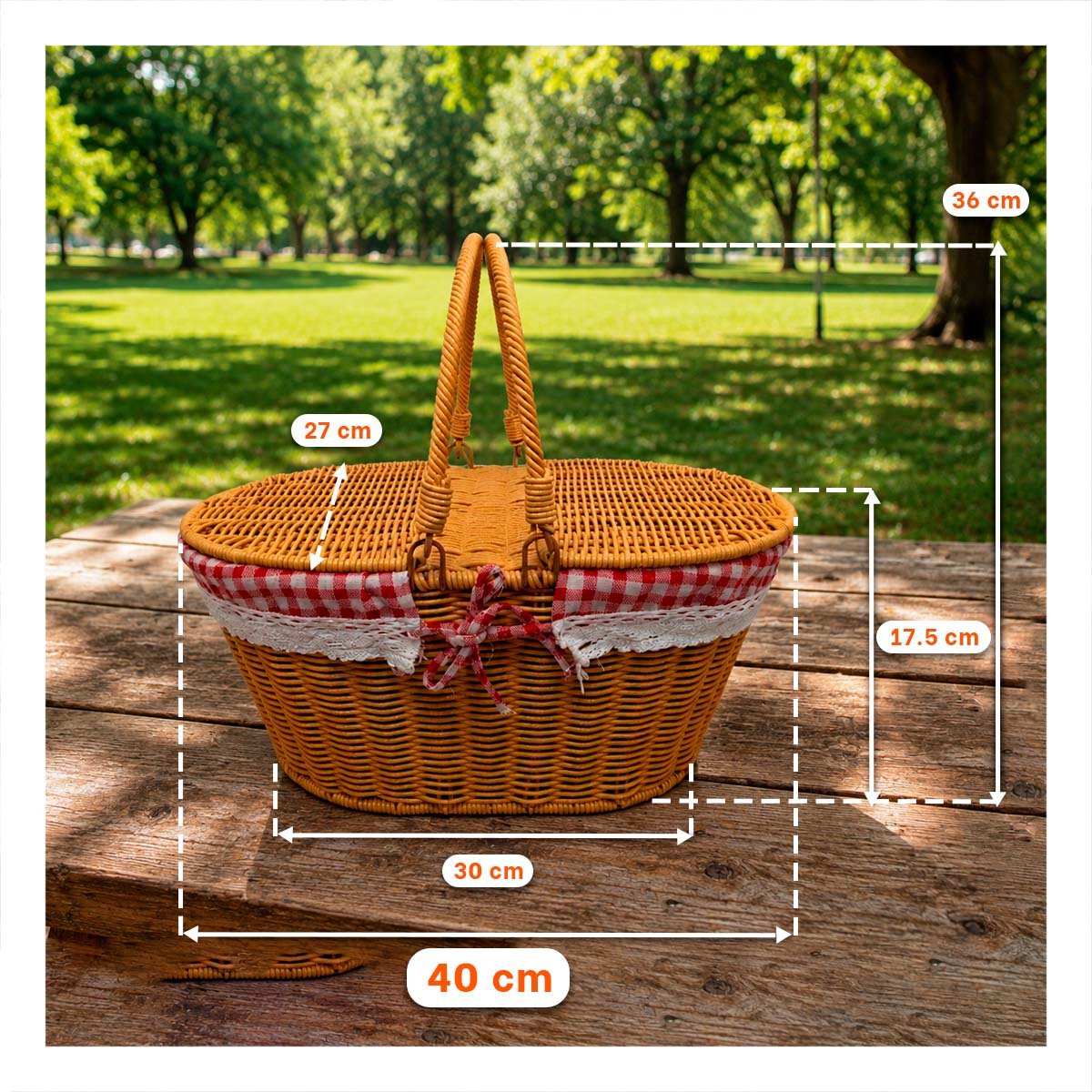 PACK4 CANASTILLA MOSTAZA Y ROJO 40X27X36CM CON 2 TAPAS Y FORRO PICNIC - 2