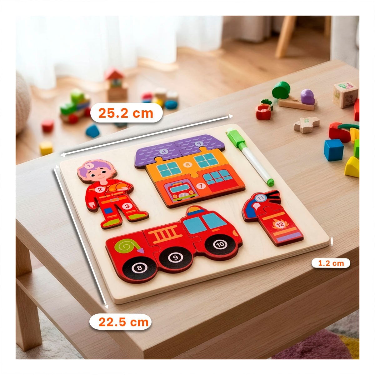 PACK12 JUEGO DE ENCAJE BOMBERO Y ELEMENTOS NUMEROS MULTICOLOR INFANTIL 22,5CM YPAPEL REGALO - 4
