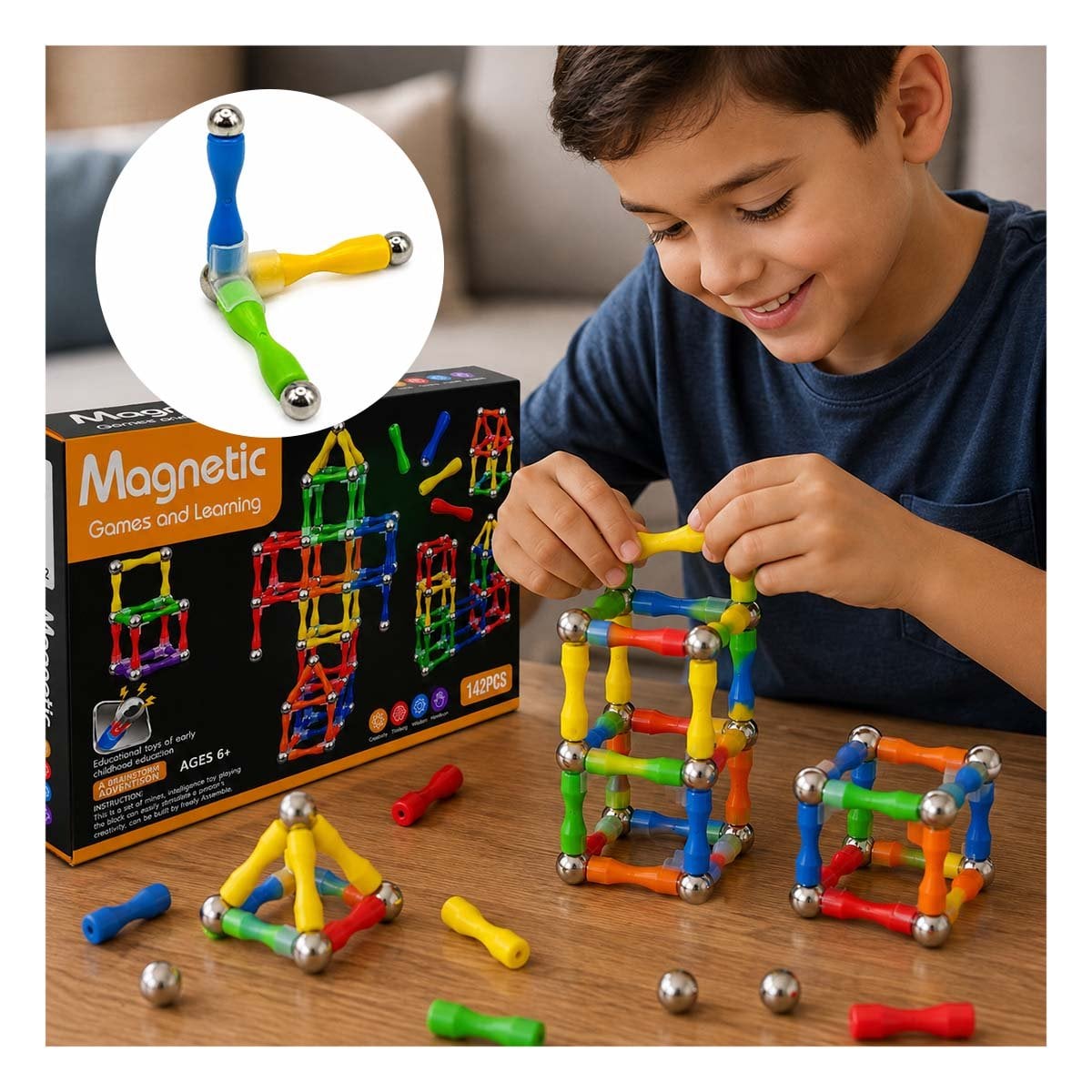 BLOQUES MAGNETICOS 142 PZ MULTICOLOR PARA JUEGOS EDUCATIVOS INFANTILES Y PAPEL REGALO - 1