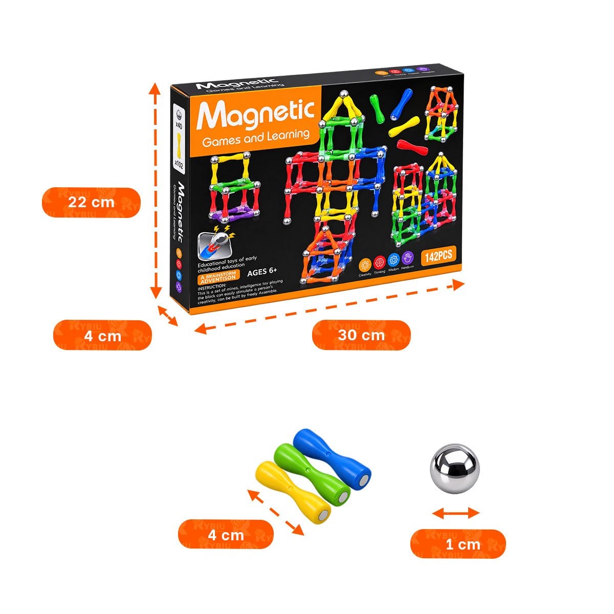 BLOQUES MAGNETICOS 142 PZ MULTICOLOR PARA JUEGOS EDUCATIVOS INFANTILES Y PAPEL REGALO - 2