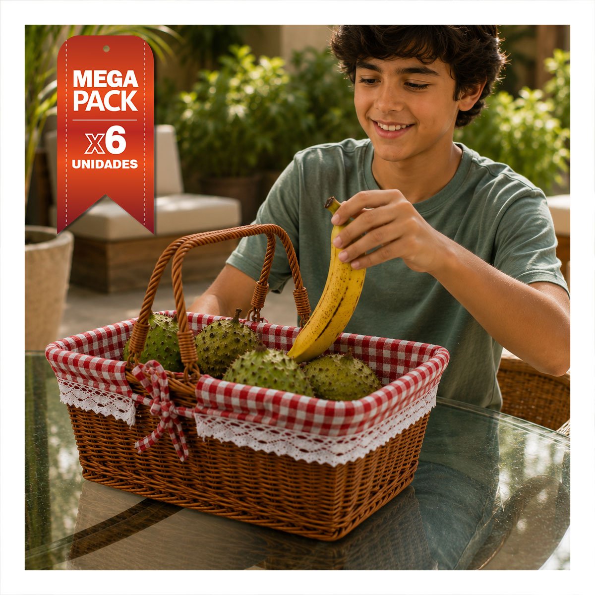 PACK6 CESTA RECTANGULAR MOSTAZA Y ROJO 24,5X35X30CM CON 2 ASAS PARA PASEOS YPAPEL REGALO - 1