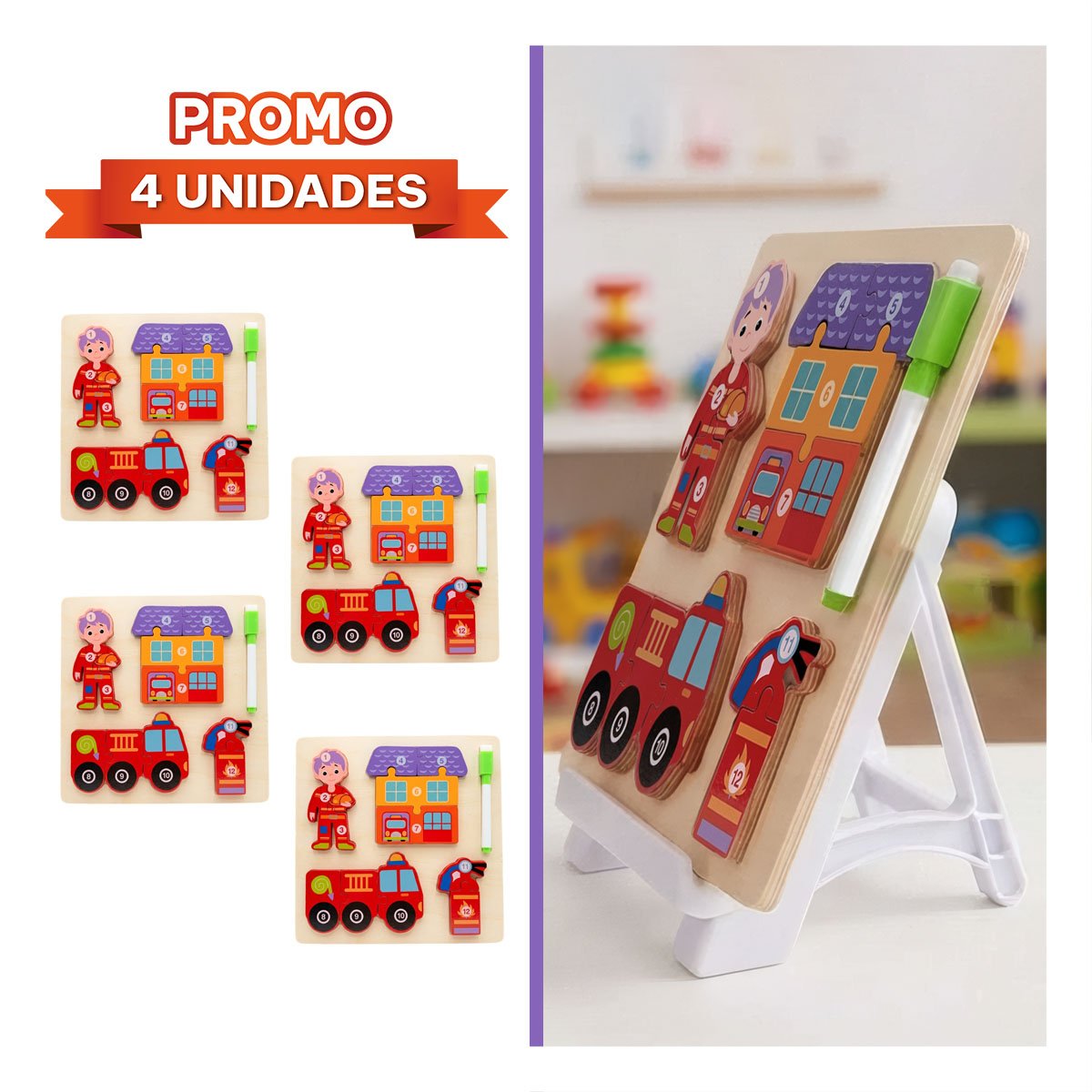 PACK4 ROMPECABEZAS DE HABILIDAD INFANTIL CON PIEZAS NUMERICAS 22,5CM YREGALO STICKER - 1
