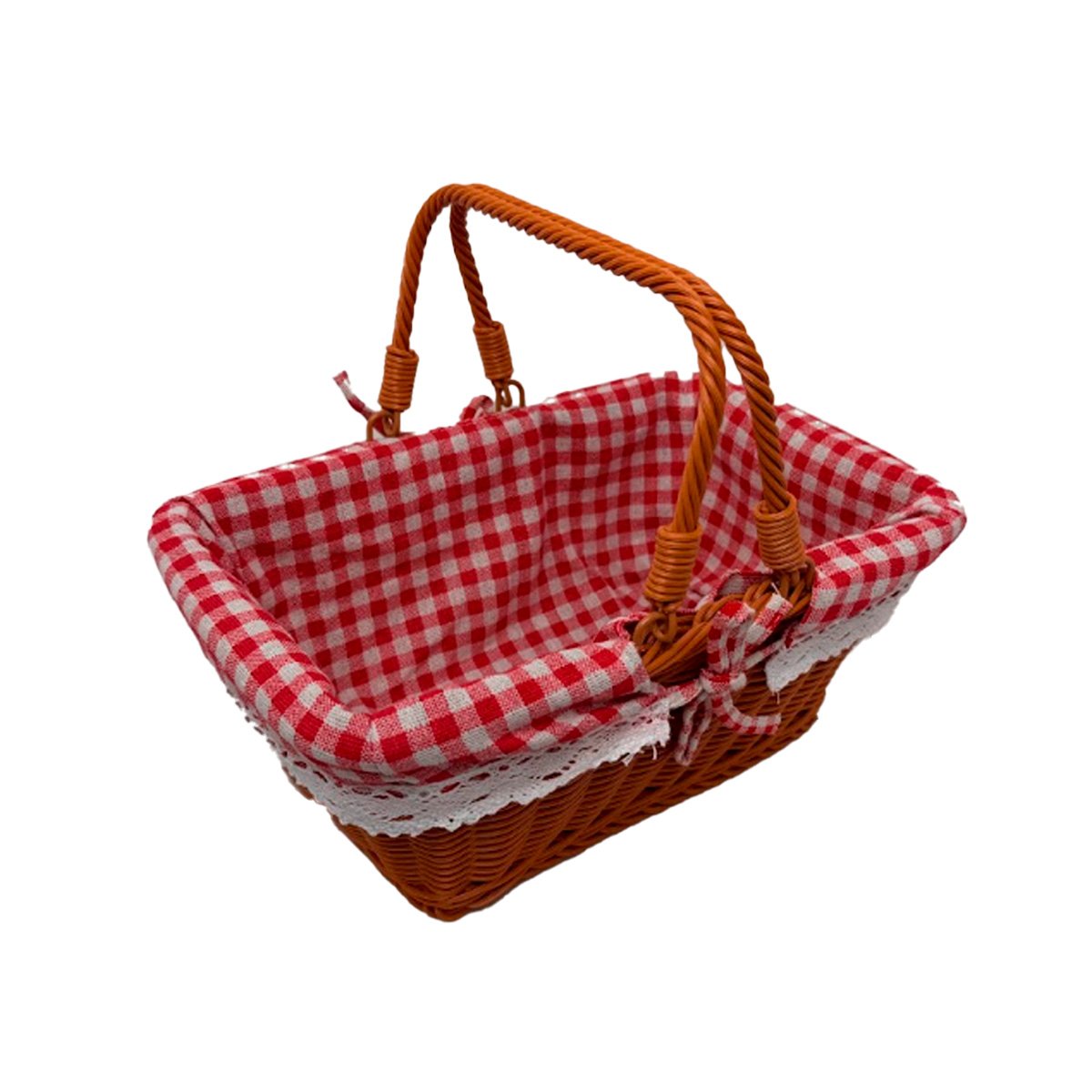 CANASTA CON 2 ASAS Y 40X27X36CM PARA PICNIC MOSTAZA Y ROJO Y LIGAS REGALO - 1