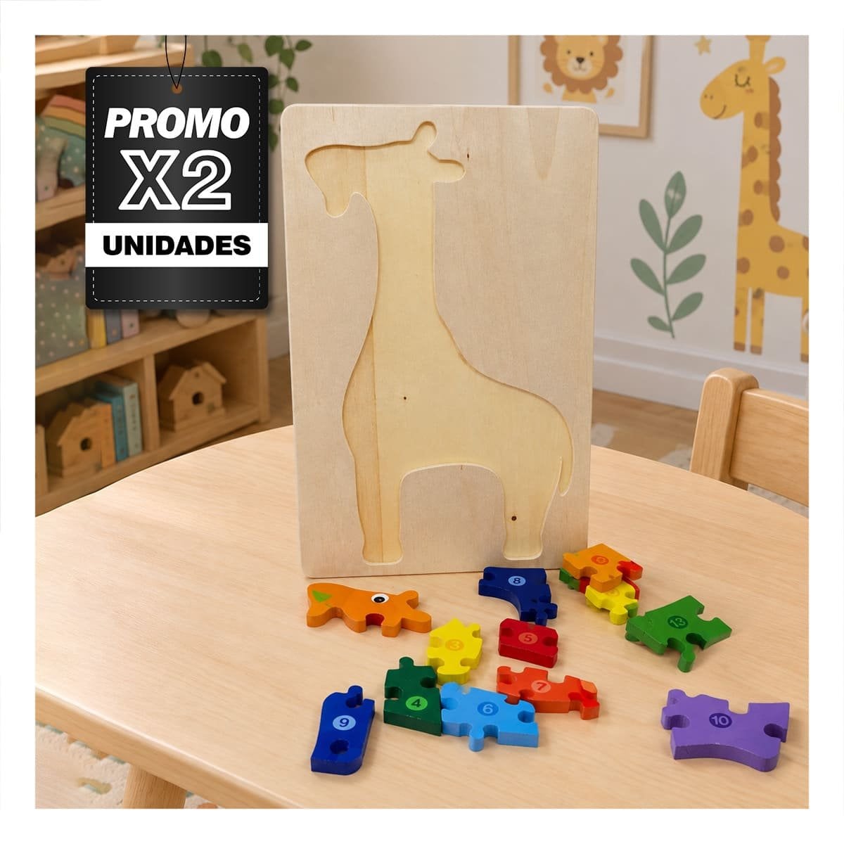 PACK2 PUZZLE DE NUMEROS CON FIGURA DE JIRAFA INFANTIL MULTICOLOR 18X30CM - 1