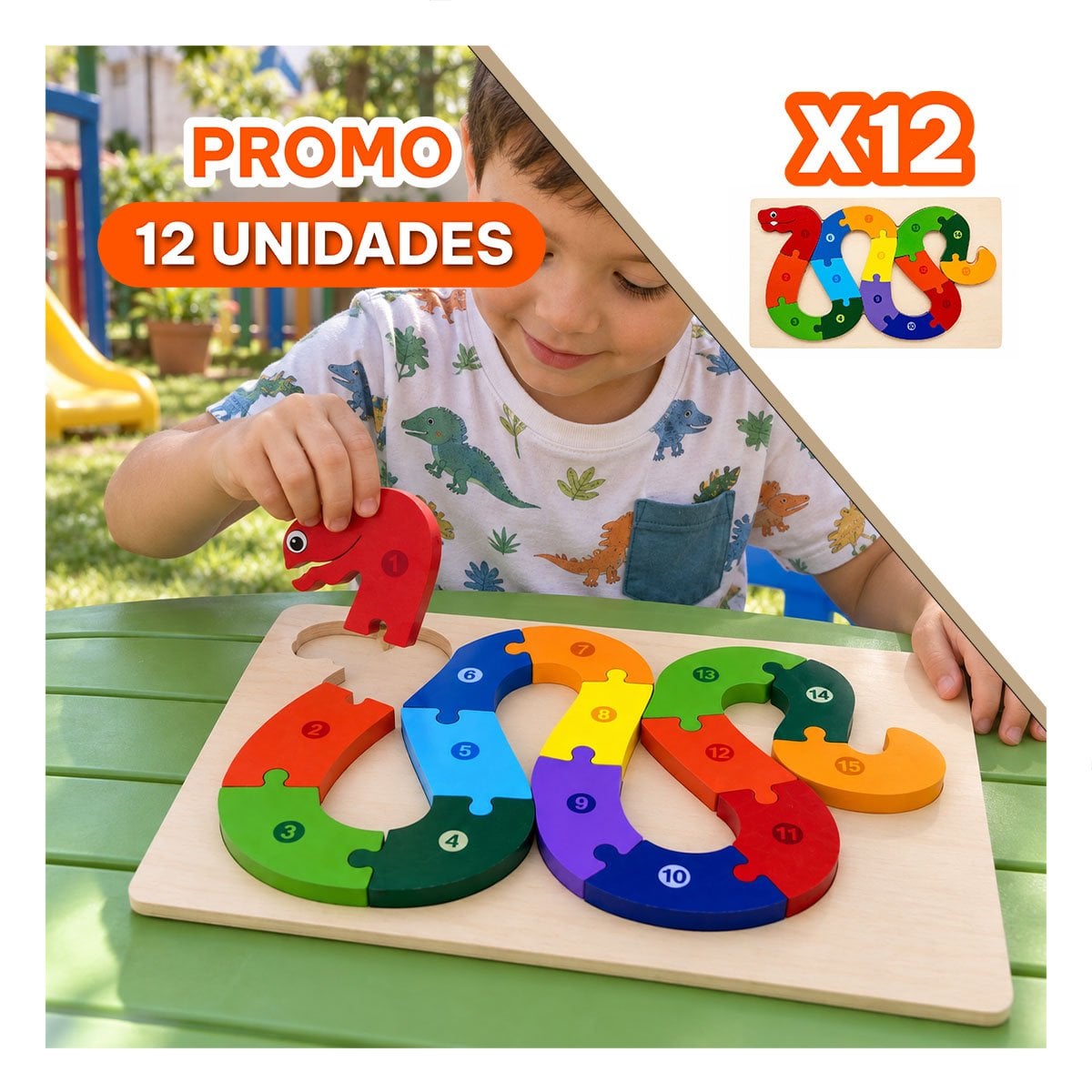 PACK12 TABLERO DE APRENDIZAJE CULEBRA CON NUMEROS MULTICOLOR 18X30CM YREGALO STICKER - 1