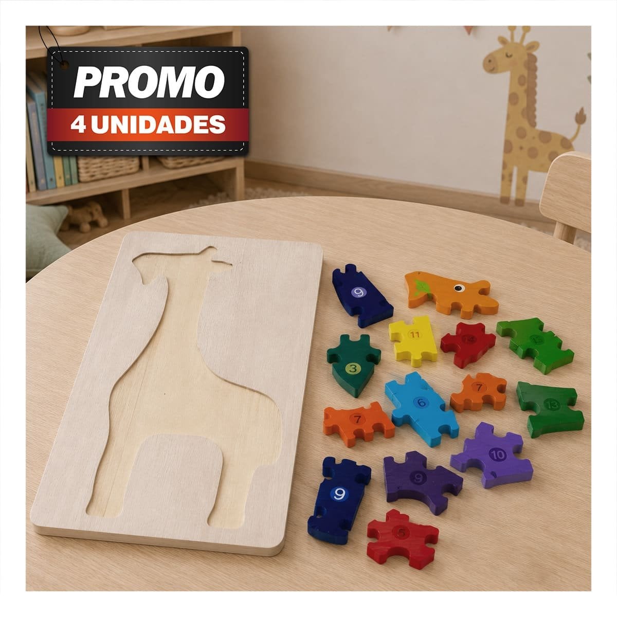 PACK4 PUZZLE EDUCATIVO JIRAFA CON PIEZAS NUMERICAS MULTICOLOR 18X30CM - 1