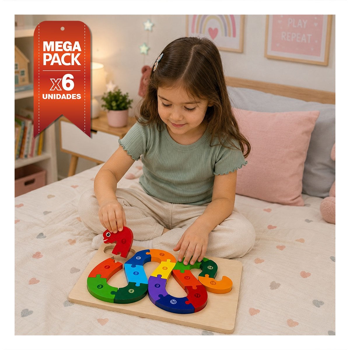 PACK6 JUEGO DE COORDINACION INFANTIL CON CULEBRA NUMERICA 18X30CM YPAPEL REGALO - 1