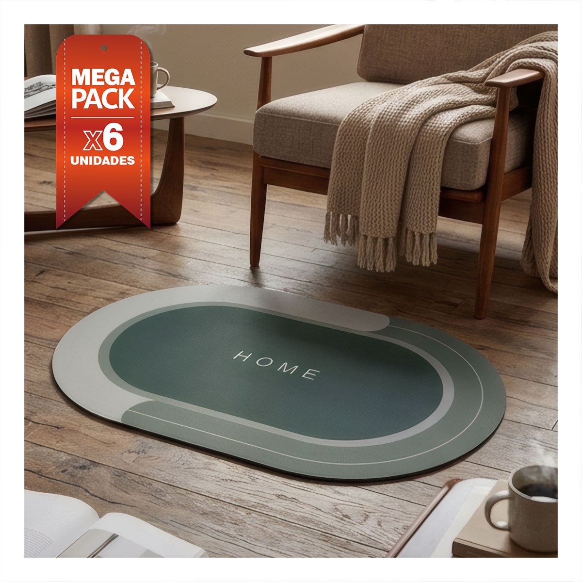 PACK6 ALFOMBRA DECORATIVA HOME COLOR VERDE MILITAR 38,7X57,5 CM OVALADA YPAPEL REGALO - 1