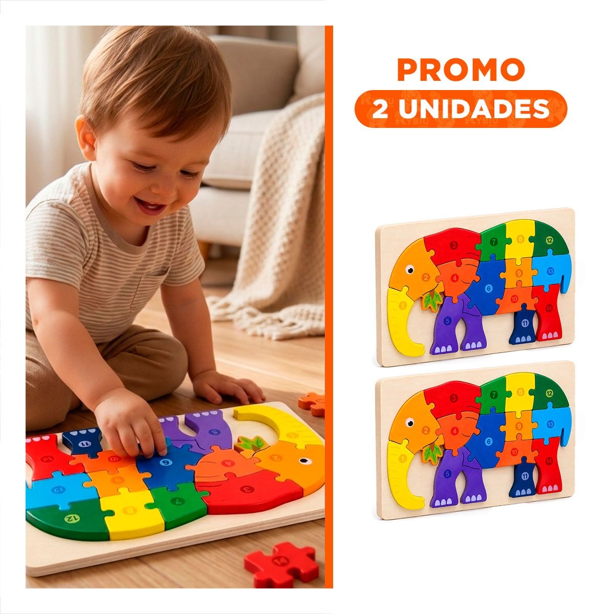 PACK2 ROMPECABEZAS INFANTIL DE APRENDIZAJE CON ELEFANTE MULTICOLOR 18X30CM YREGALO STICKER - 1
