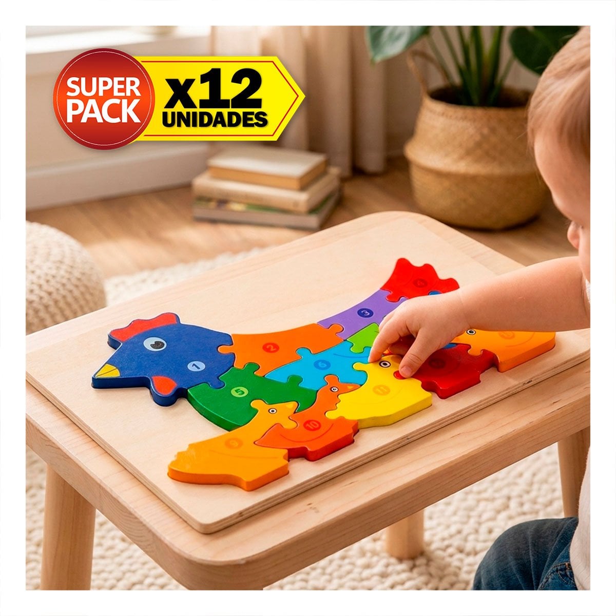 PACK12 JUEGO DE ENCAJE GALLINA NUMEROS MULTICOLOR INFANTIL 18X30CM YPAPEL REGALO - 1