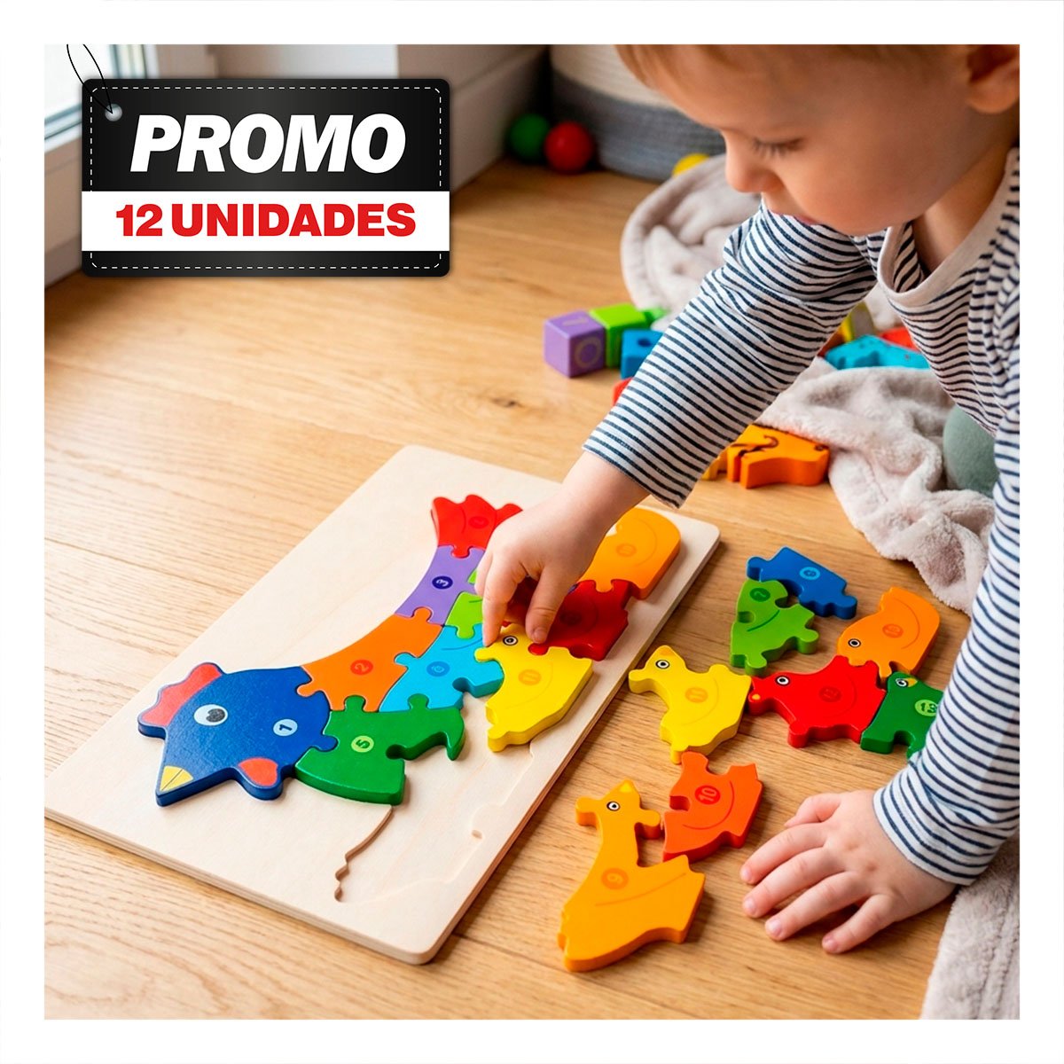 PACK12 PUZZLE GALLINA NUMEROS MULTICOLOR EDUCATIVO PARA NIÑOS 18X30CM - 1