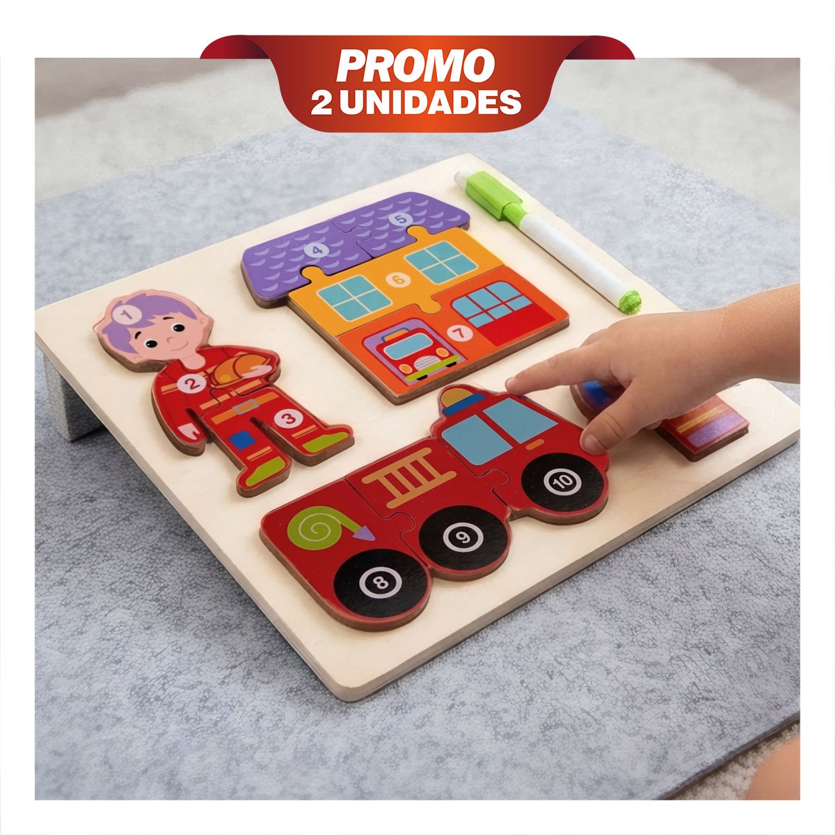 PACK2 JUEGO CREATIVO DE NUMEROS CON BOMBERO Y ELEMENTOS INFANTIL 22,5CM YPAPEL REGALO - 1