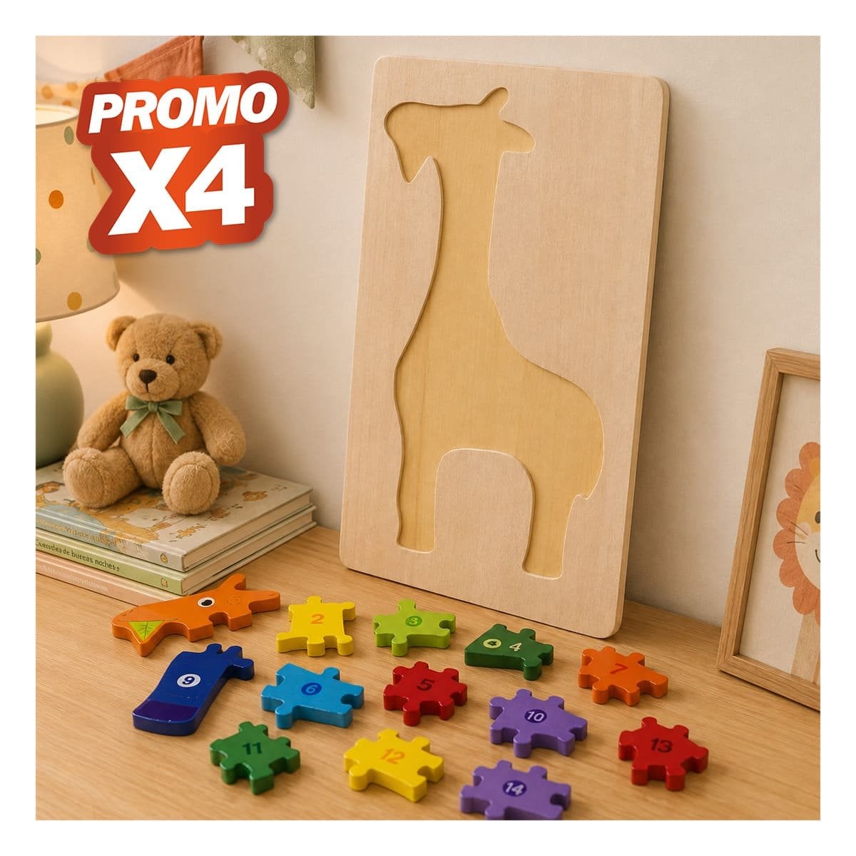 PACK4 JUEGO DIDACTICO INFANTIL CON FIGURA DE JIRAFA NUMERICA 18X30CM YPAPEL REGALO - 1